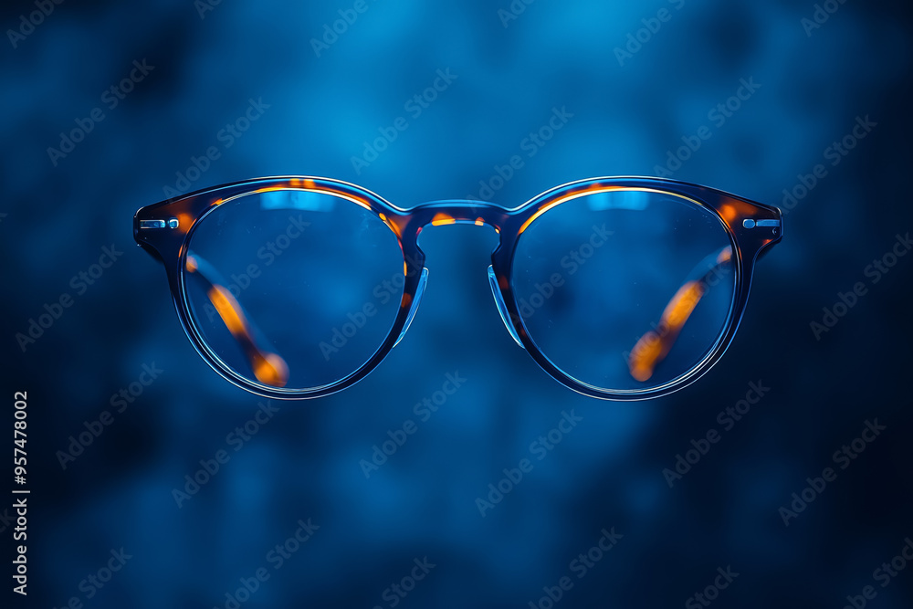 Poster a pair of glasses floating in mid-air, suggesting the wearer has vanished. concept of magical disapp
