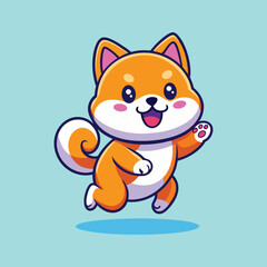 Cute Shiba Inu Dog Running Cartoon Vector Icon Illustration. Isolated Flat Cartoon Style
