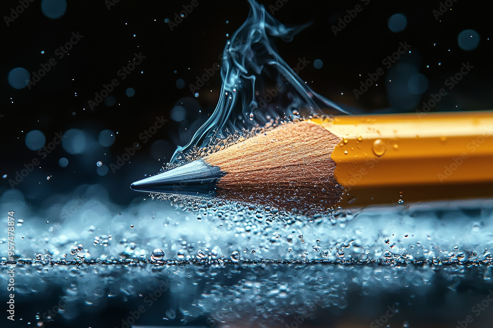 Aufkleber A floating pencil sketching on a canvas without any visible hands, suggesting artistic magic. Concept of creative invisibility and art.