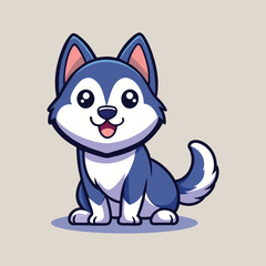 Cute Husky Dog Sitting Cartoon Vector Icon Illustration. Isolated Flat Cartoon Style