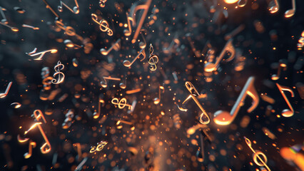 Glowing music notes floating in warm golden bokeh