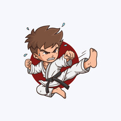 Cute vector character child . Illustration for martial art poster. Karate training