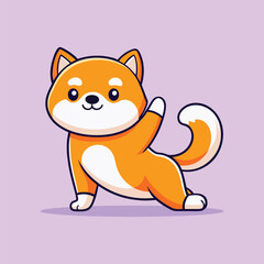 Cute Shiba Inu Dog Stretching Yoga Cartoon Vector Icon Illustration. Isolated Flat Cartoon Style