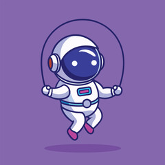 Astronaut Jumping Rope Cartoon Vector Icon Illustration. Isolated Flat Cartoon Style