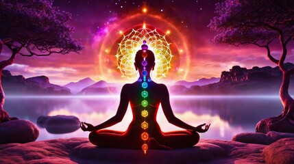 Person Sitting in Lotus Position by Body of Water