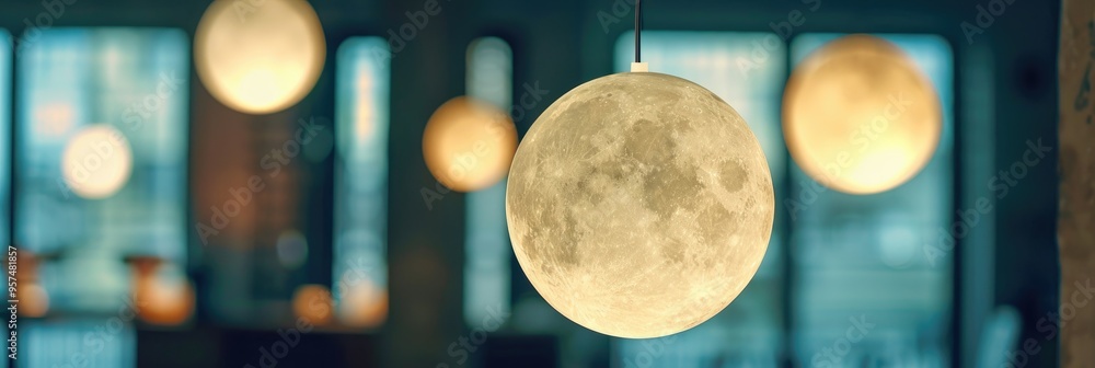 Aufkleber suspended spherical lamp in a well-illuminated space surrounded by additional light sources
