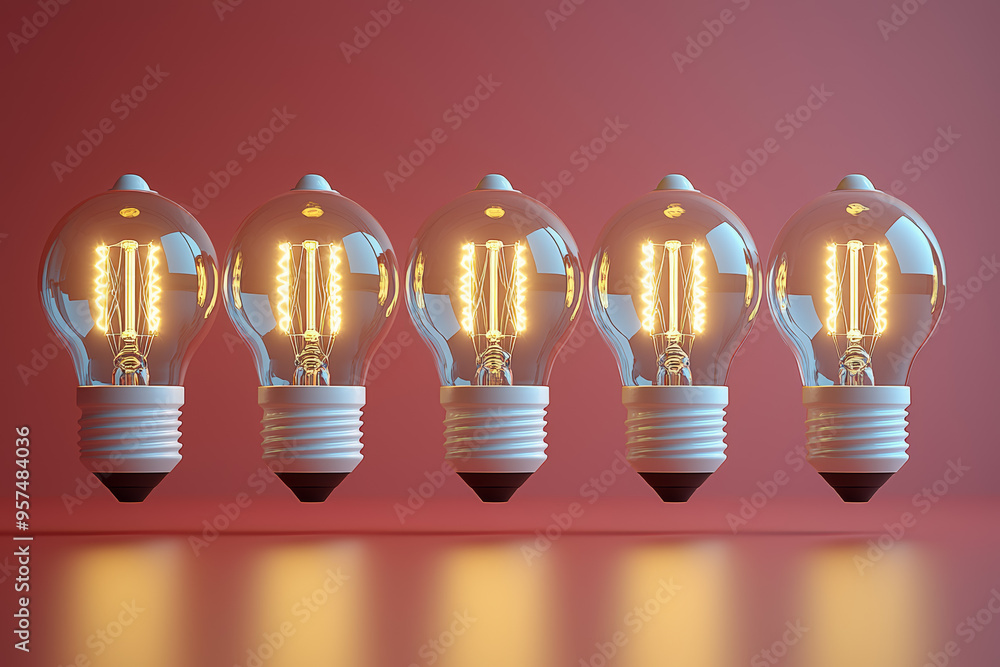 Poster a set of lightbulbs where each bulb illuminates a different piece of data or statistical fact when t