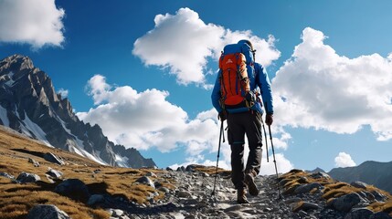 Man Hiking Up a Mountain