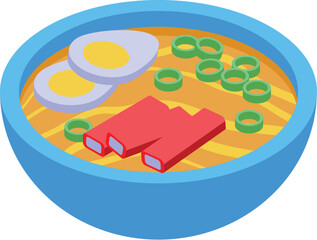 This vector illustration features a delicious bowl of ramen noodles, perfect for food blogs, restaurant menus, and more