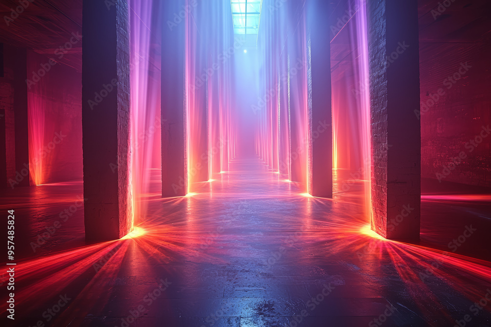 Aufkleber a light installation where beams of light pulse and weave in hypnotic patterns across a dark room. c