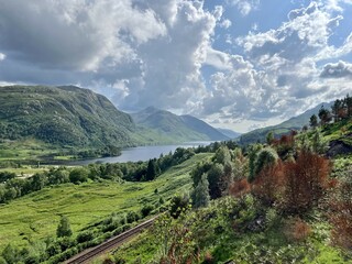 The Harry Potter Jacobite Steam Train Tracks at Glenfinnan Viaduct in Fort William, Scotland