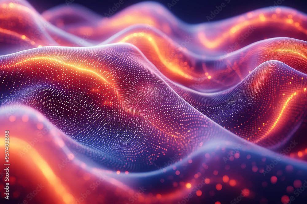 Poster a digital display showing moving, interlocking shapes that continuously morph into new, fascinating 