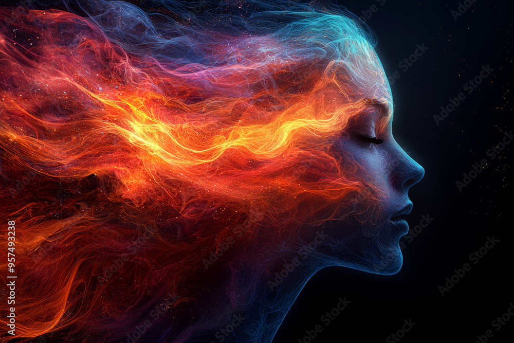 Poster a colorful spectrum of light flowing from an open mind, symbolizing diverse thoughts and brilliant i
