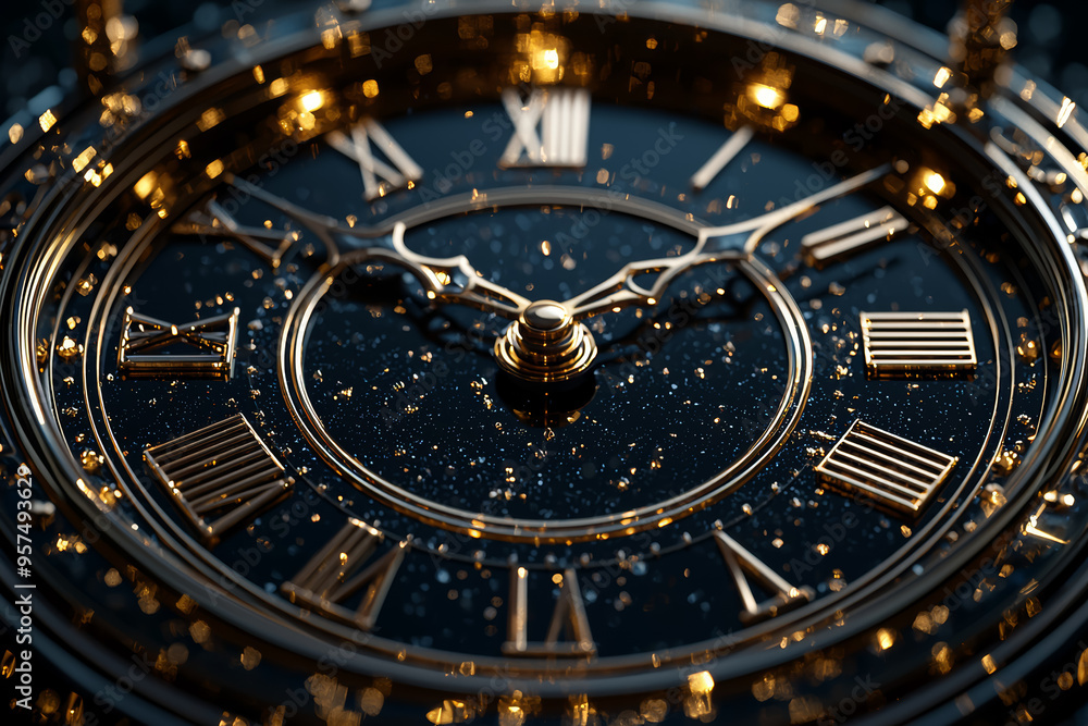 Poster a close-up of a clock's hands moving slowly in a circular motion, producing a calming and hypnotic e