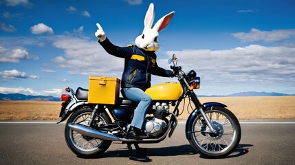 Obraz premium Person Riding Motorcycle With Bunny Mask On