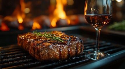 smoked steak with wine glass