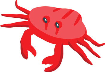 This illustration features a red crab walking with its claws open, showcasing its distinctive features in an isometric style