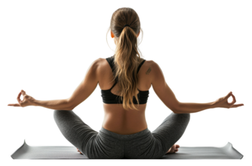 Practicing yoga indoors with a tranquil focus on wellness isolated on transparent background