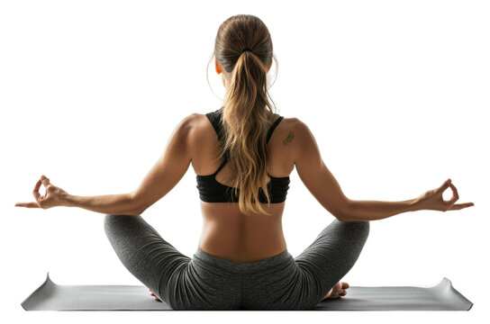 Practicing yoga indoors with a tranquil focus on wellness isolated on transparent background