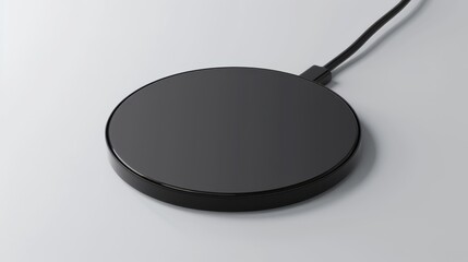 Sleek Black Wireless Charging Pad on Minimalist White Surface for Modern Tech Enthusiasts