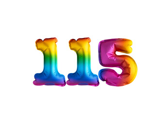 Multicolor balloon number 115 anniversary. Happy birthday congratulations