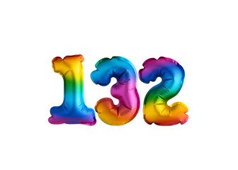 Multicolored balloon for number 132 celebration. Happy birthday on white background