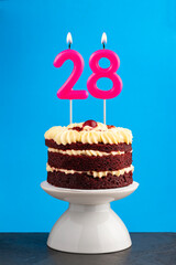 Birthday number 28 - Candle with red velvet cake