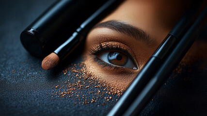 Concept of how eye make up products can create beauty, AI generated image