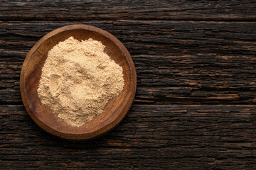Maca root or Peruvian ginseng in the bowl - Lepidium meyenii