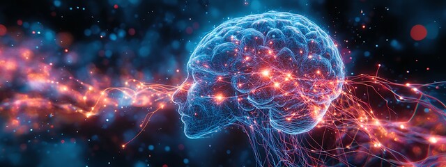 Obraz premium Human brain stimulation or activity with neuron close-up 3D rendering illustration. Neurology, cognition, neuronal network, psychology, neuroscience scientific concepts design 