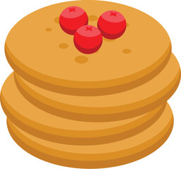 Stack of delicious pancakes with cranberries on top, an isometric icon of a classic breakfast treat