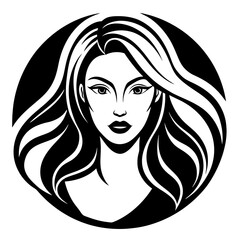 Side Faced Woman with Long Hair Vector Logo Illustration