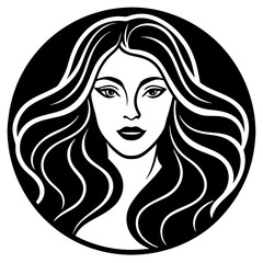 Side Faced Woman with Long Hair Vector Logo Illustration