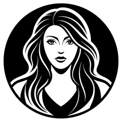 Side Faced Woman with Long Hair Vector Logo Illustration