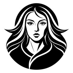 Side Faced Woman with Long Hair Vector Logo Illustration