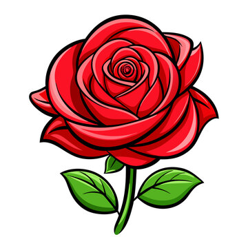recommend clip art: Red Rose Cartoon Illustration: A vibrant and stylized red rose with lush green leaves.  A classic symbol of love, passion, and beauty.  Perfect for romantic themes, wedding designs, or nature-inspired