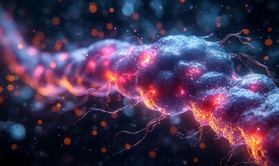 Fototapeta premium Human brain stimulation or activity with neuron close-up 3D rendering illustration. Neurology, cognition, neuronal network, psychology, neuroscience scientific concepts design 