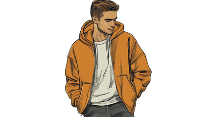 A hand-drawn illustration of a stylish man wearing a casual outfit.