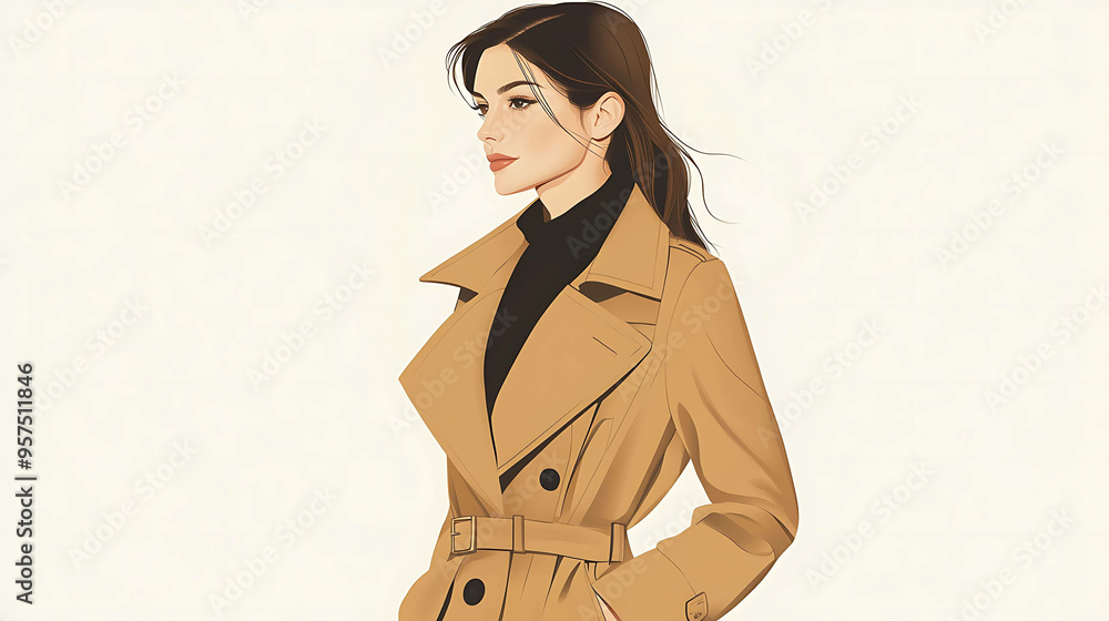 Wall mural Digital illustration of a woman in a tan trench coat.