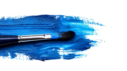 Blue brushstroke with a paintbrush isolated on transparent background
