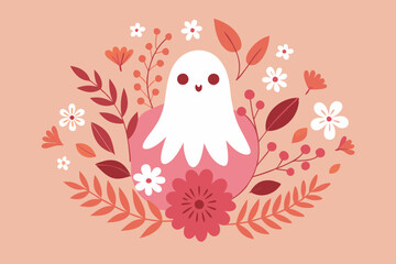 Halloween Boho Floral Fall Pink Ghost 