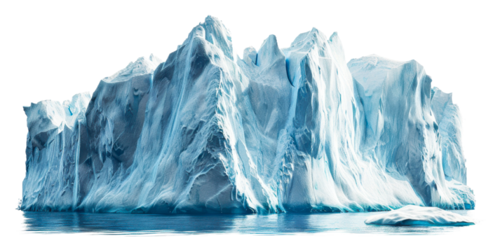 Majestic iceberg floating in crystal clear waters of the Arctic isolated on transparent background
