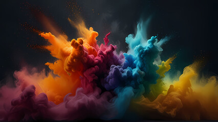 Dramatic abstract scene where multiple shades of color powder collide and mix in mid-air