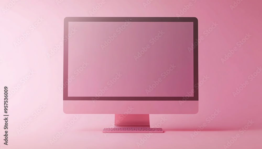 Aufkleber pink desktop computer with blank screen and keyboard