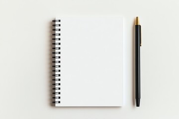 Blank Notebook with Black Pen on White Background