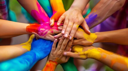 Fototapeta premium Embracing Diversity and Equality in Business: Hands of Various Colors Symbolize Unity