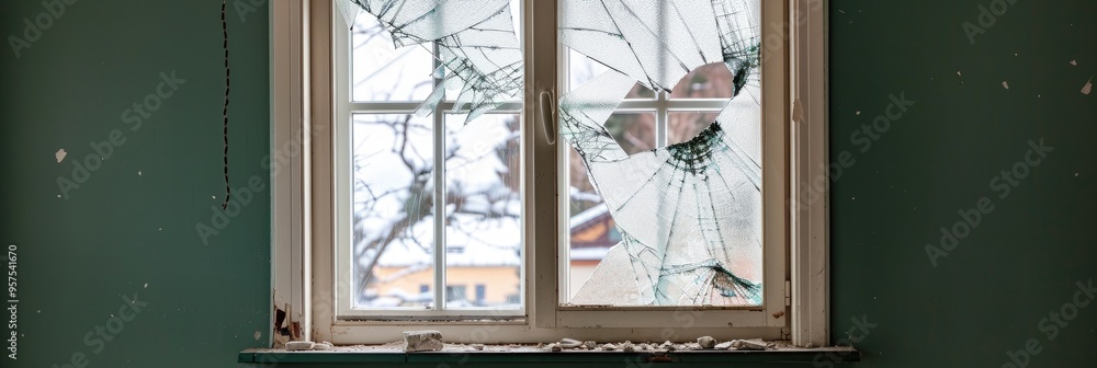 Poster broken window in recently built house