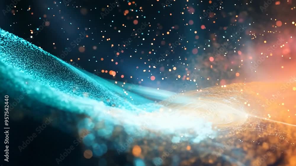Poster illuminating particles dance gracefully through the air, creating a mesmerizing display of colors an