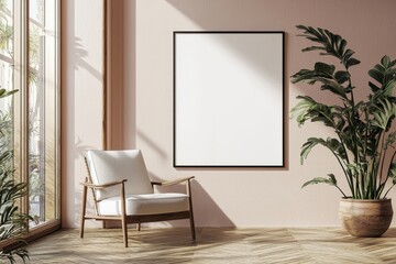 Poster Frame in Beige minimalist living room interior created with generative AI