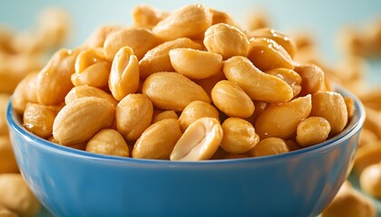 A Blue Bowl Filled with Roasted Peanuts